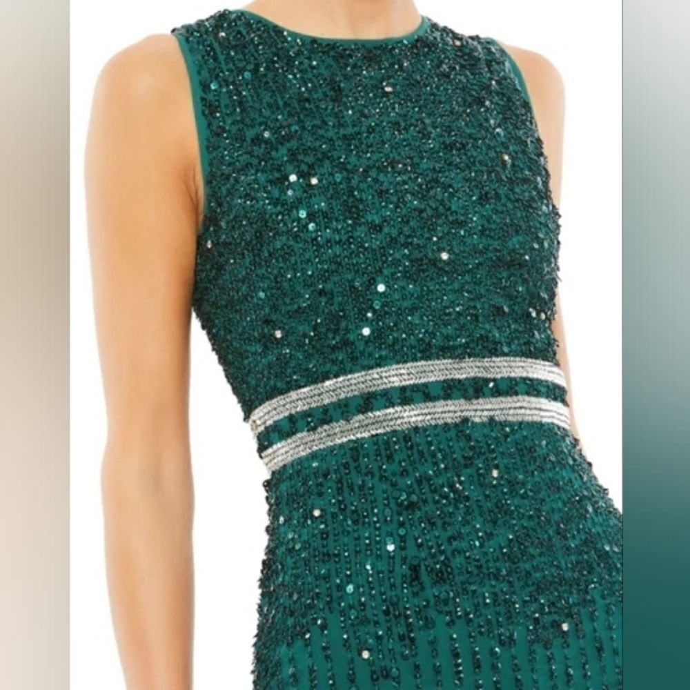 NEW $398 MAC DUGGAL beaded midi sheath shift dress EMERALD GREEN 14 XL NWT